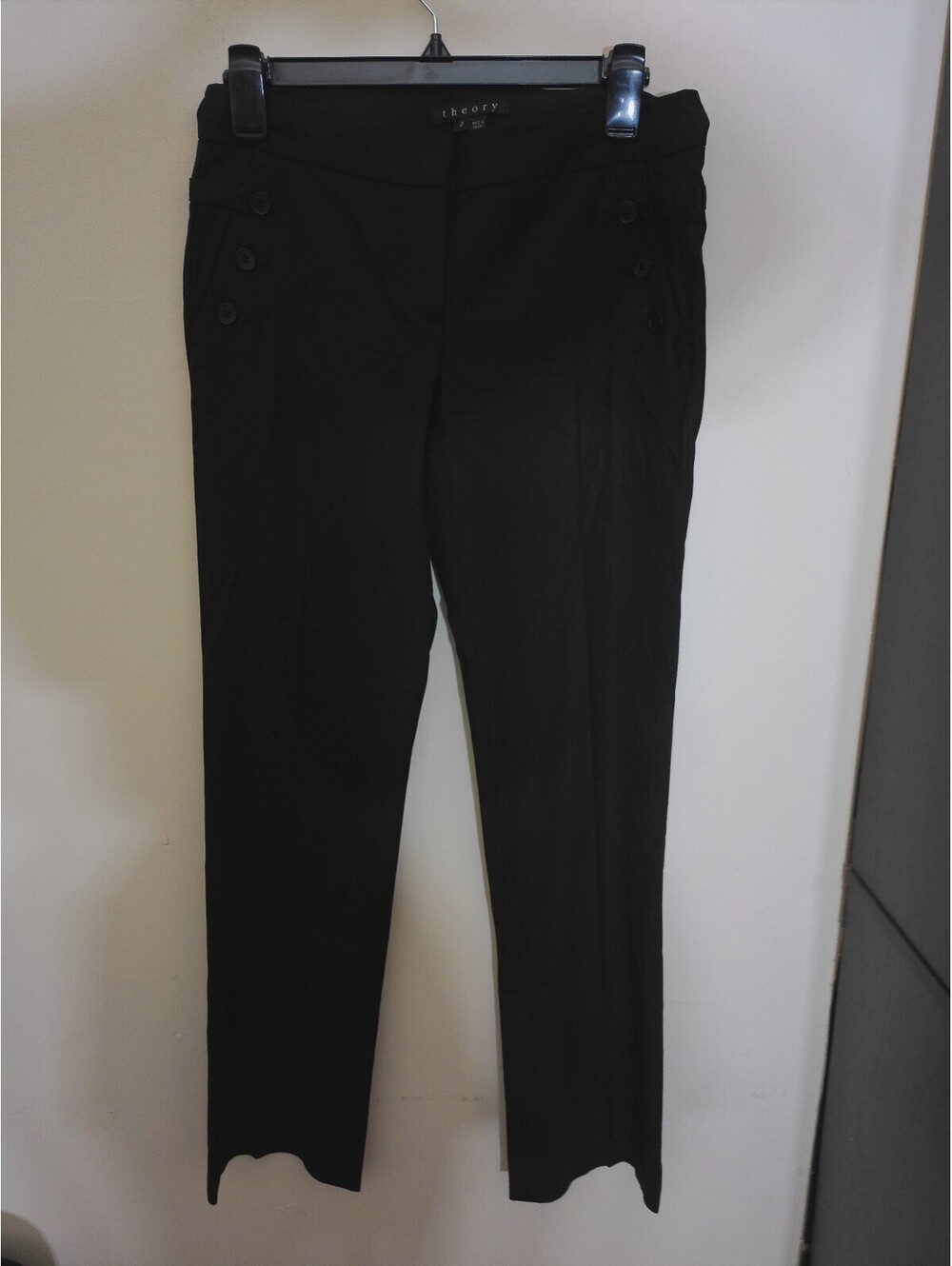 Theory Womens Dress Pants Size 2 Black Sailor Button Detail Flat Front